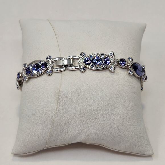 Givenchy Purple Clear Crystal Silver Tone Bracelet Designer Costume Jewelry - Picture 3 of 7